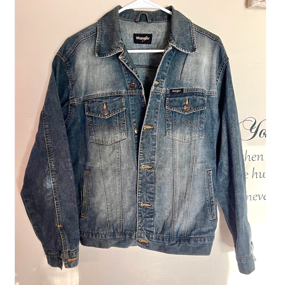 Wrangler Mens Blue Faded Denim Trucker Jacket Medium Wash‎ Cotton M Western